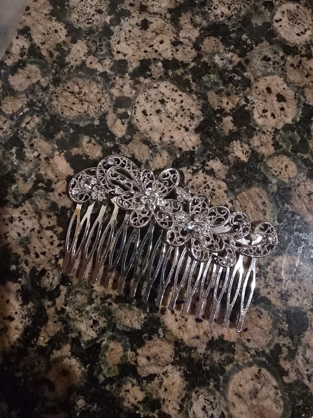 Silver Rhinestone Floral Hair Comb